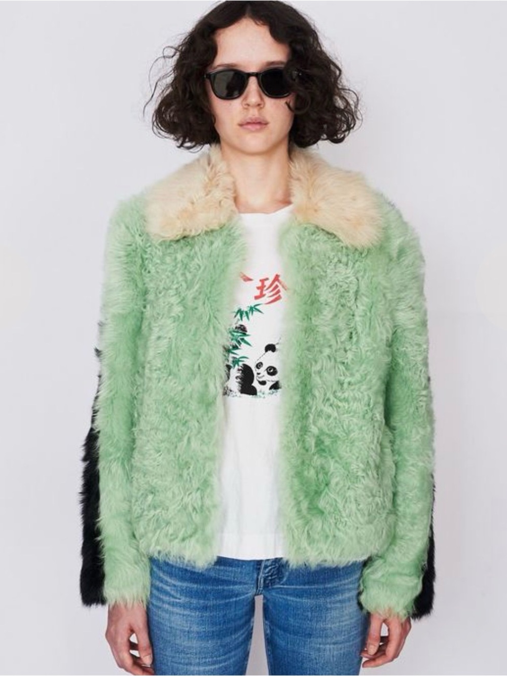 Sandy Liang Shearling Fur Jacket Green $2600 retail